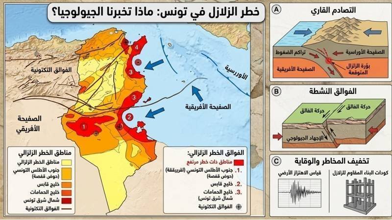 دراسة جيولوجية تحدد 4 مناطق عالية الخطر الزلزالي في تونس وترسم سيناريوهات الوقاية